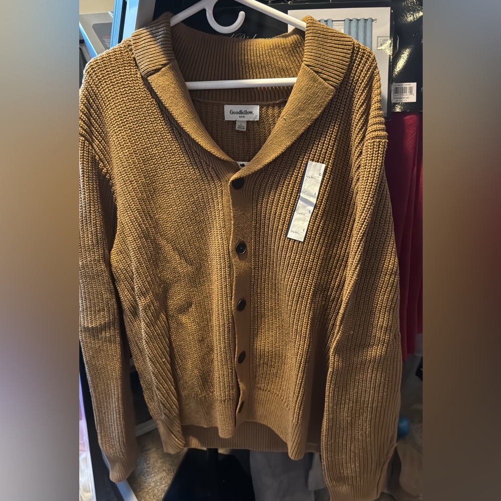 Goodfellow & Co Tan Cardigan Sweater Ribbed Knit